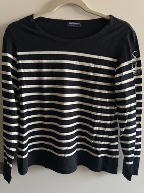 Saint James Black & White Striped Long-Sleeve Breton Top with Arm Detail